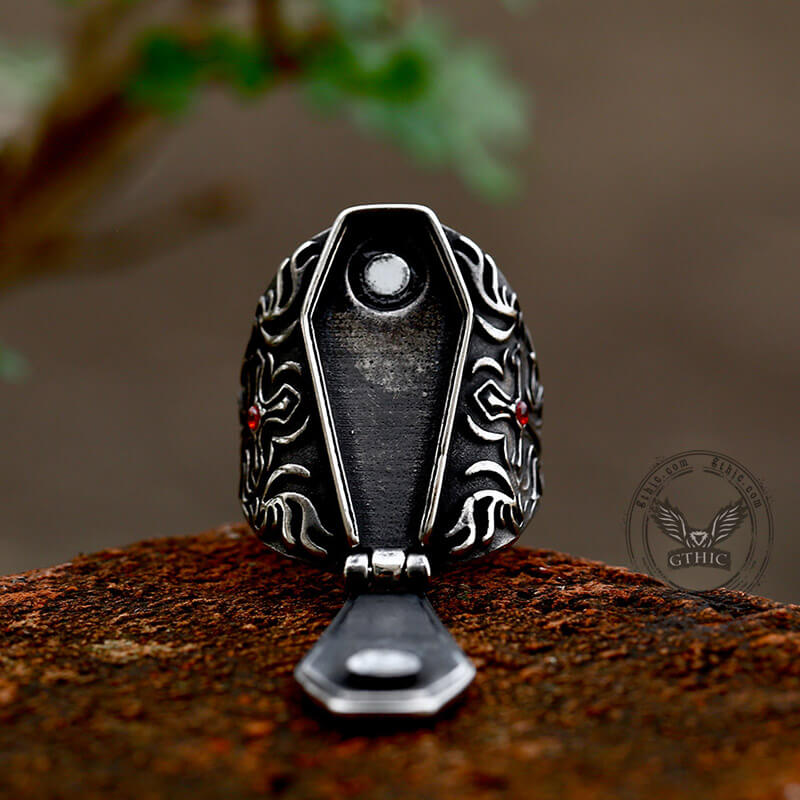 Gothic Vampire Coffin Stainless Steel Cross Ring