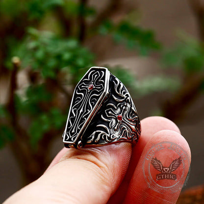 Gothic Vampire Coffin Stainless Steel Cross Ring