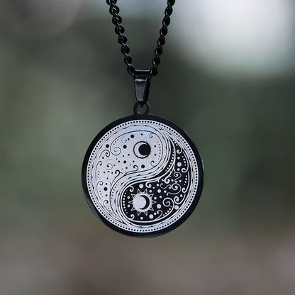 Gothic Yin Yang Mandala Stainless Steel Necklace