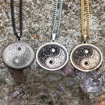Gothic Yin Yang Mandala Stainless Steel Necklace