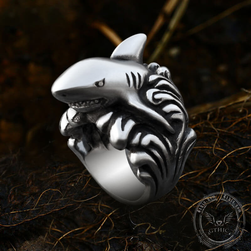 Great Shark Ocean Wave Stainless Steel Animal Ring