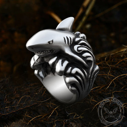 Great Shark Ocean Wave Stainless Steel Animal Ring