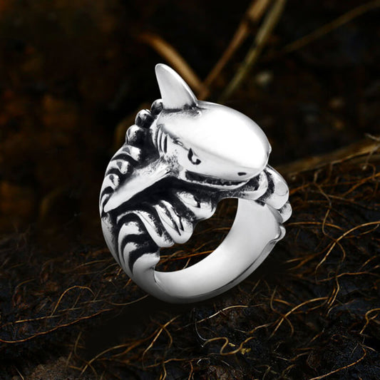Great Shark Ocean Wave Stainless Steel Animal Ring