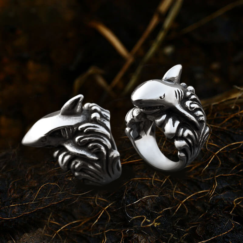 Great Shark Ocean Wave Stainless Steel Animal Ring