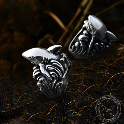 Great Shark Ocean Wave Stainless Steel Animal Ring