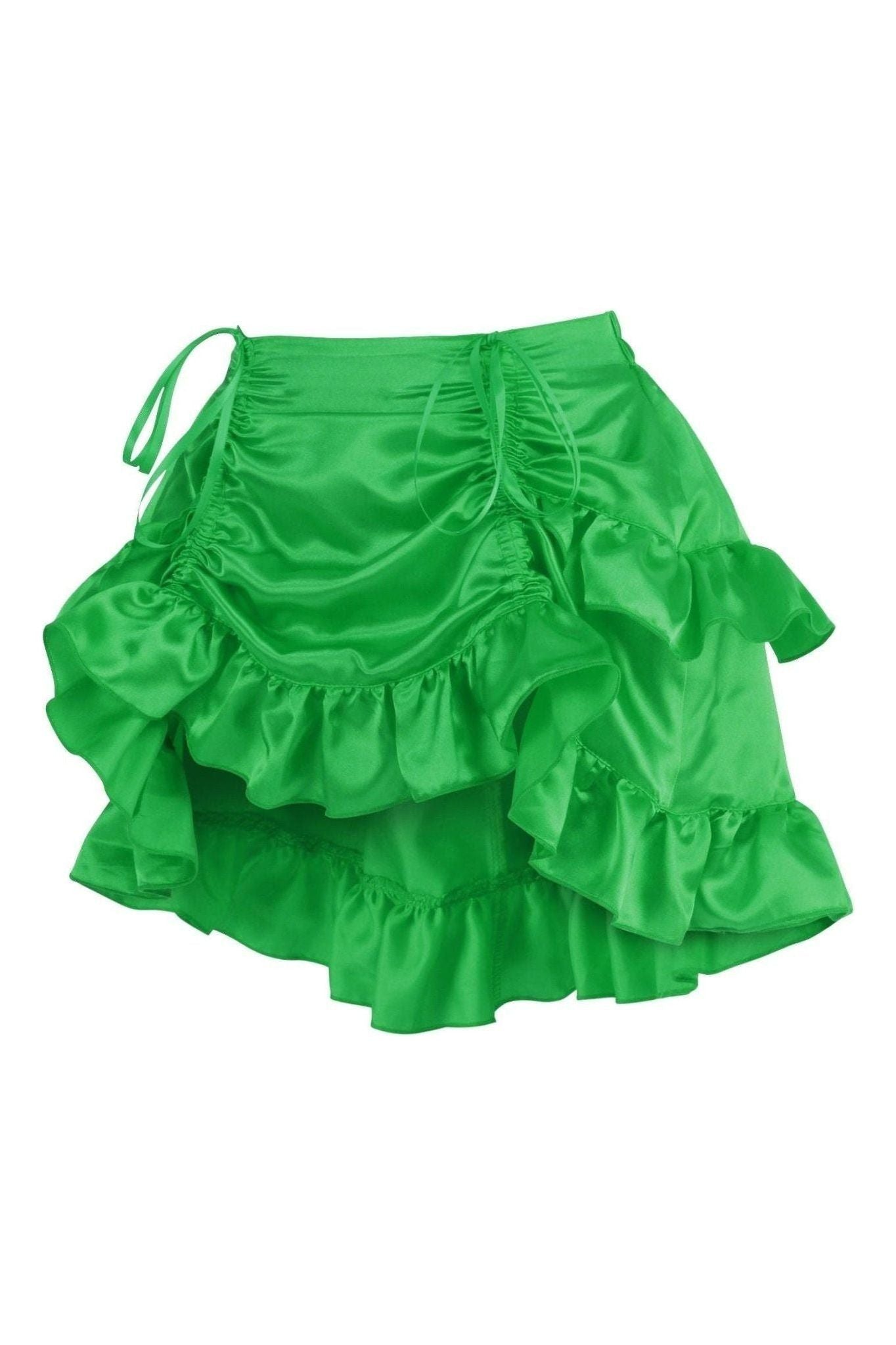 Green Satin Ruched Bustle Skirt