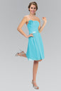 Strapless Chiffon Short Dress with Floral Accent and Satin Waistband
