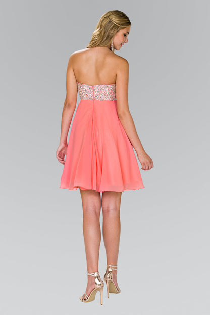 Strapless Chiffon Short Dress with Jewel Detailing