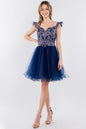 Cut-Away Shoulder Sweetheart Mesh Short Dress