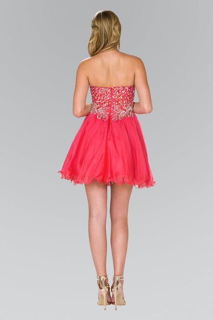 Strapless Sweetheart Short Dress with Jewel and Sequin Embellished Bodice