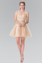 Lace Illusion Top A-line Short Dress with Beaded Waist