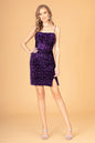 Straight Across Neckline Velvet Bodycon Short Dress w/ Leg Slit