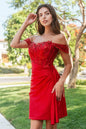 Glitter Jersey Sweetheart Neckline Bodycon Homecoming Dress w/ Cut-Away Shoulder