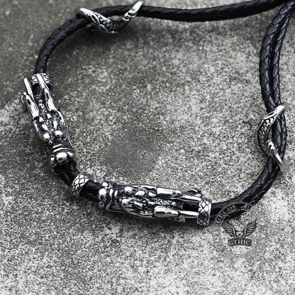 Vintage Double Dragon Stainless Steel Leather Animal Bracelet