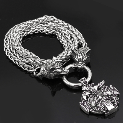 Odin Wolf Raven Stainless Steel Viking Necklace
