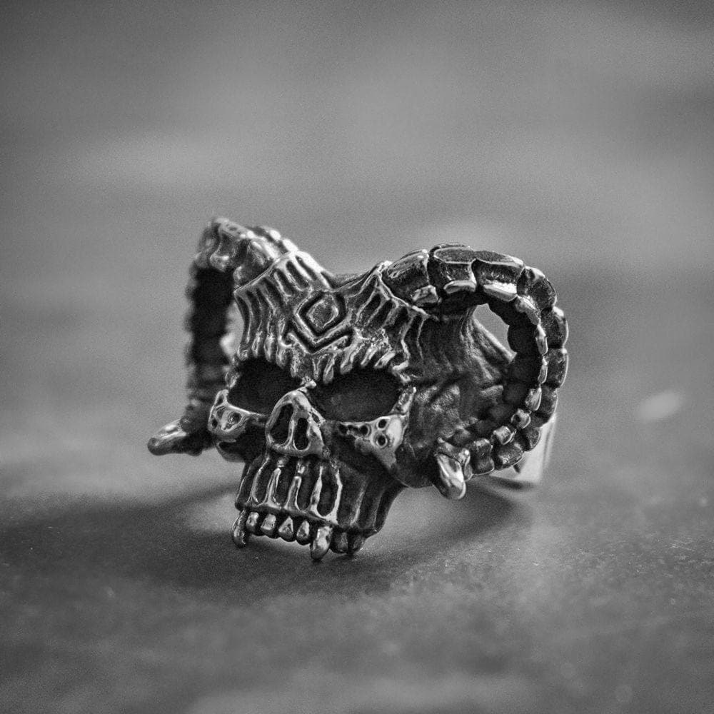 Horned Hell Demon Skull Ring