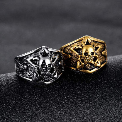 Retro Pentagram 316L Stainless Steel Skull Masonic Ring