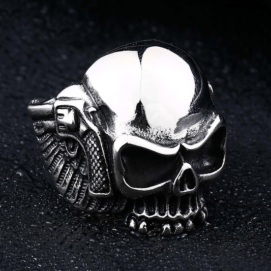 Gun Stainless Steel Skull Ring