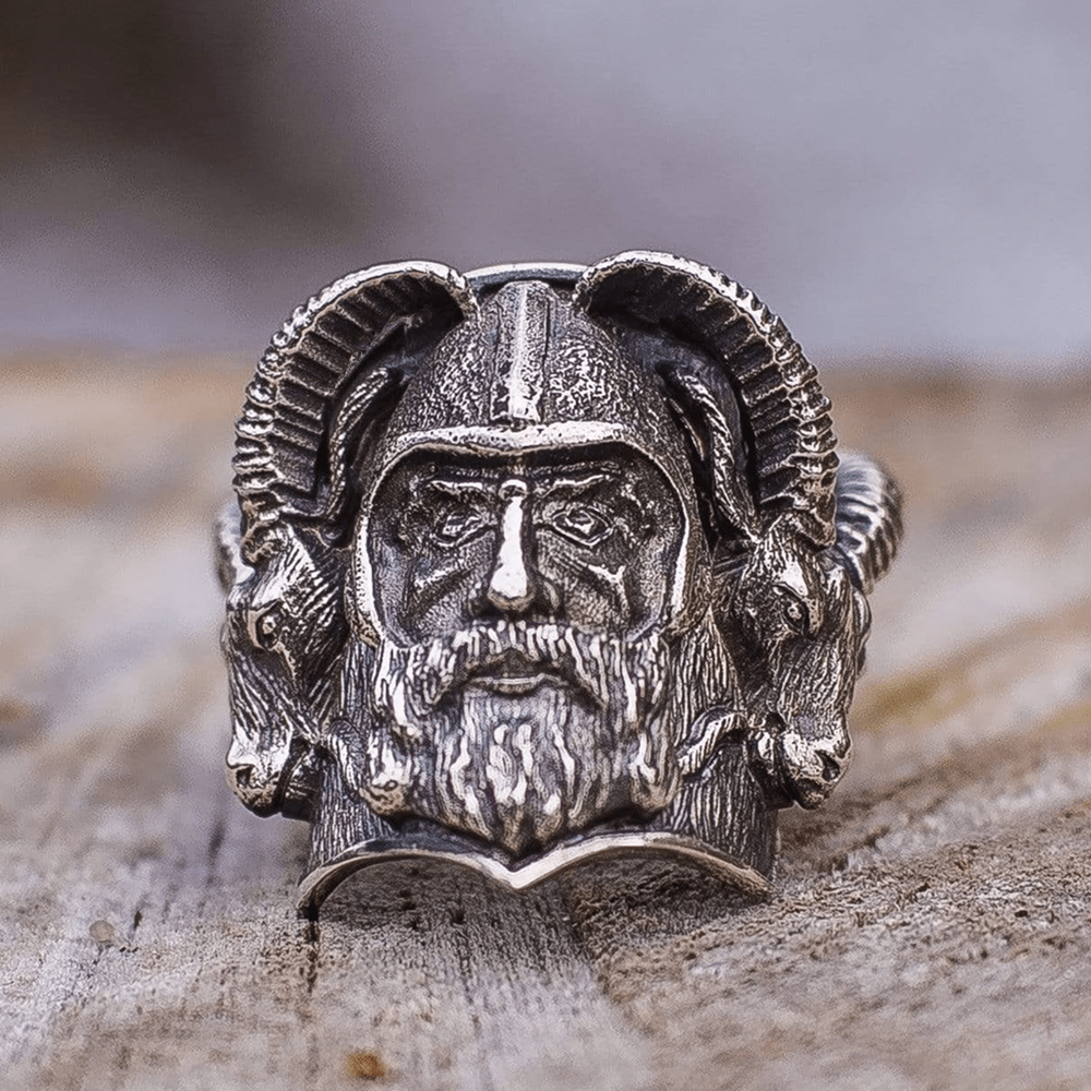 Nordic Goat Warrior Stainless Steel Skull Viking Ring