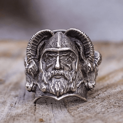Nordic Goat Warrior Stainless Steel Skull Viking Ring