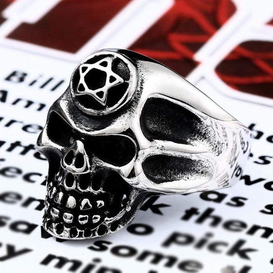 Pentacle Stainless Steel Skull Ring