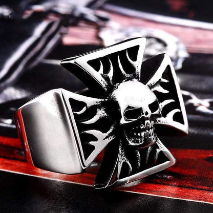 Scream Iron Skeleton Stainless Steel Cross Skull Ring