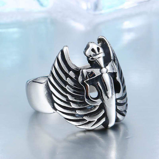 Winged Sword Stainless Steel Cross Ring