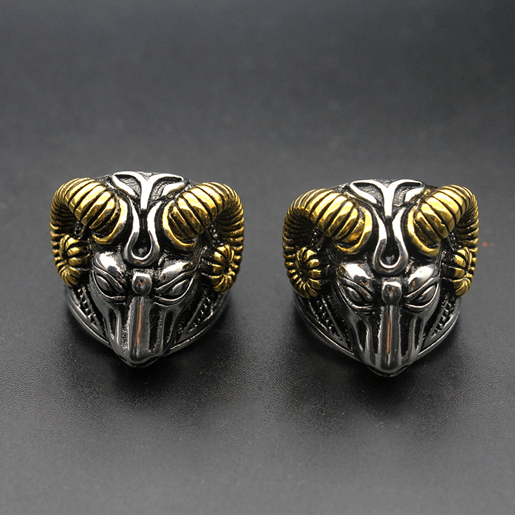 Golden Horn Goat Stainless Steel Beast Ring