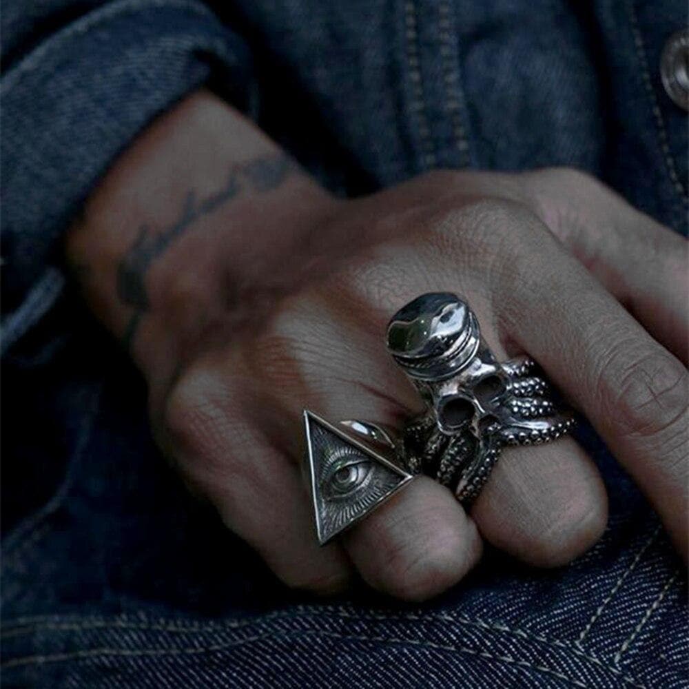Anchor Octopus Skull Ring