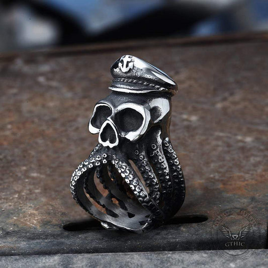 Anchor Octopus Skull Ring