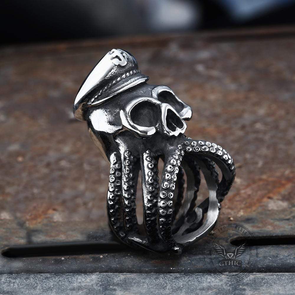 Anchor Octopus Skull Ring