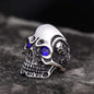 Ruby & Sapphire Eye Stainless Steel Skull Ring