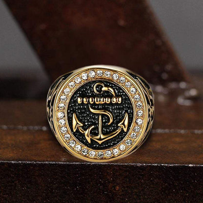 Eagle Navy Anchor Stainless Steel Marine Gemstone Ring