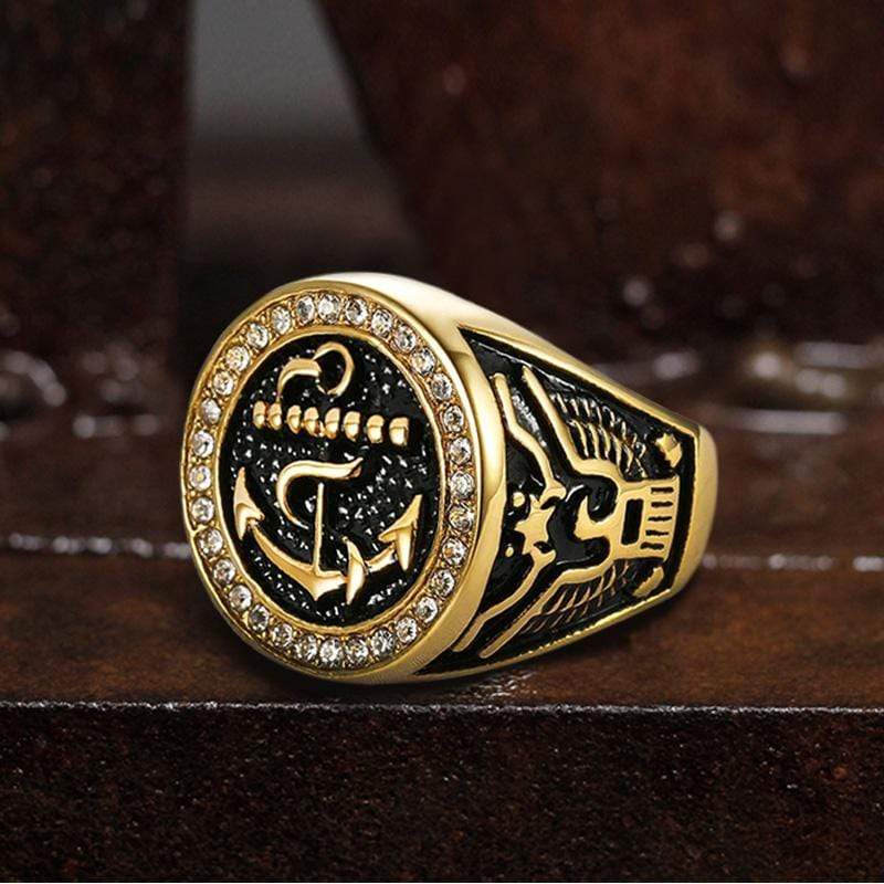 Eagle Navy Anchor Stainless Steel Marine Gemstone Ring