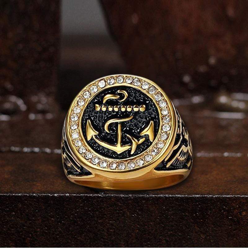 Eagle Navy Anchor Stainless Steel Marine Gemstone Ring