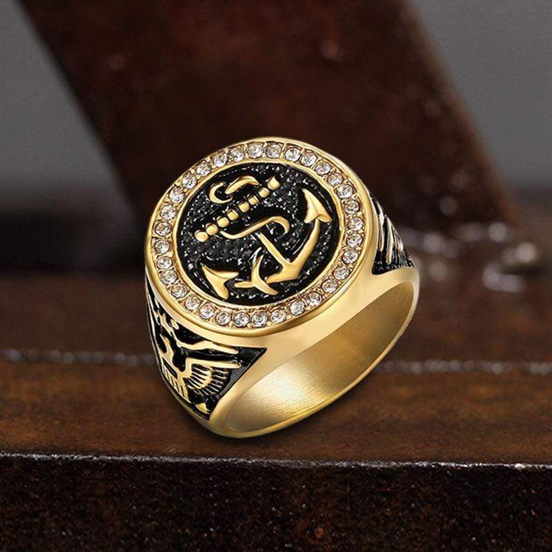 Eagle Navy Anchor Stainless Steel Marine Gemstone Ring
