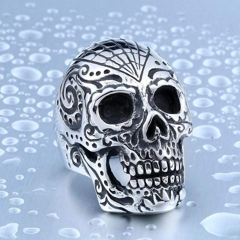 Flower Garden 316L Stainless Steel Skull Ring