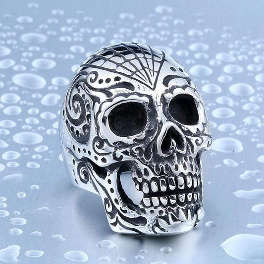 Flower Garden 316L Stainless Steel Skull Ring