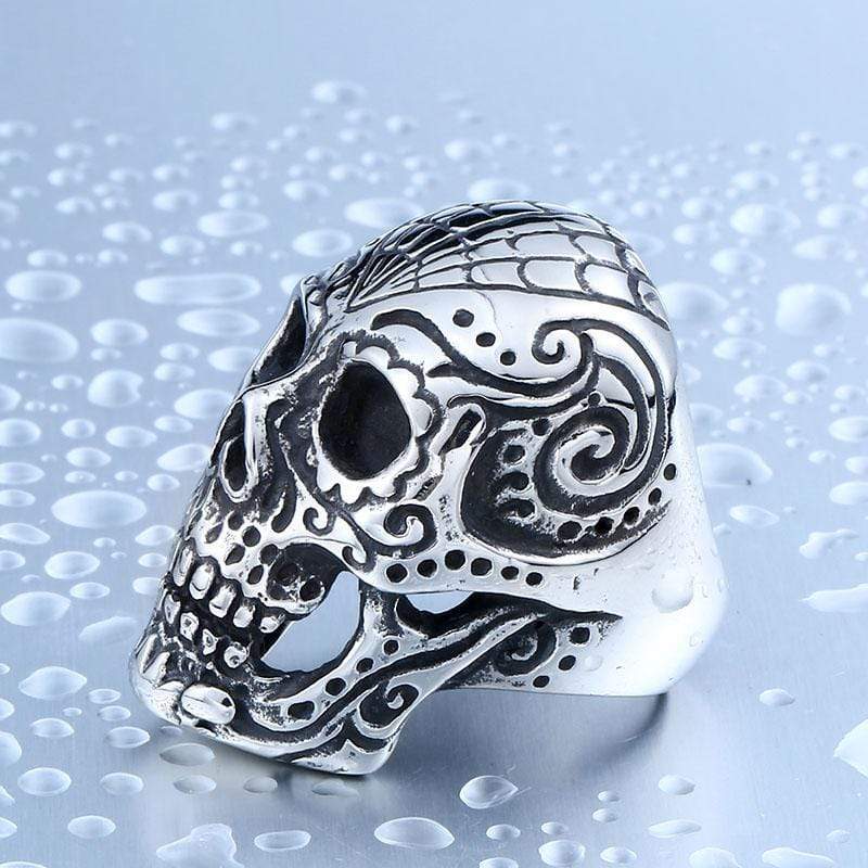 Flower Garden 316L Stainless Steel Skull Ring