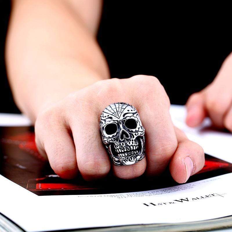 Flower Garden 316L Stainless Steel Skull Ring