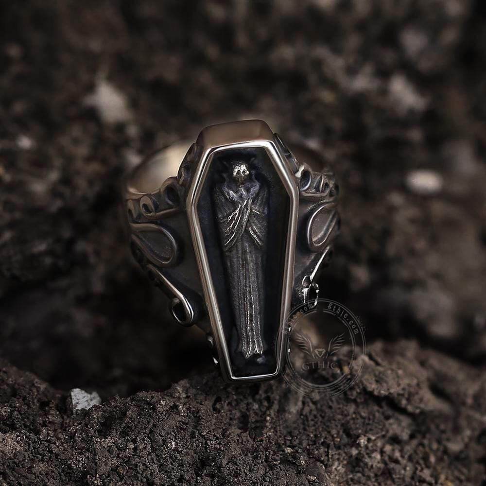 Vampire Coffin Stainless Steel Skull Ring