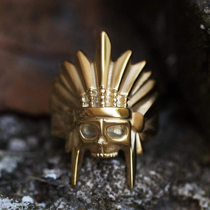Tribal Chief Stainless Steel Skull Ring