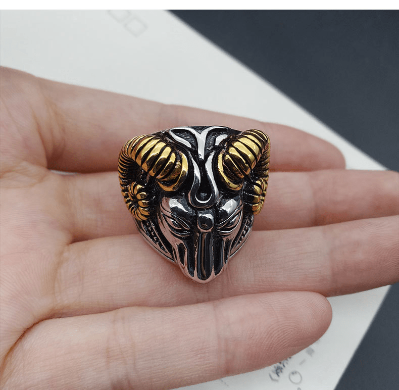 Golden Horn Goat Stainless Steel Beast Ring