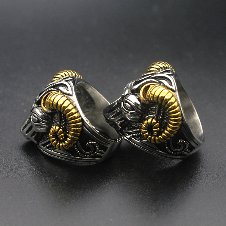 Golden Horn Goat Stainless Steel Beast Ring