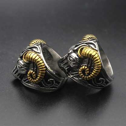 Golden Horn Goat Stainless Steel Beast Ring