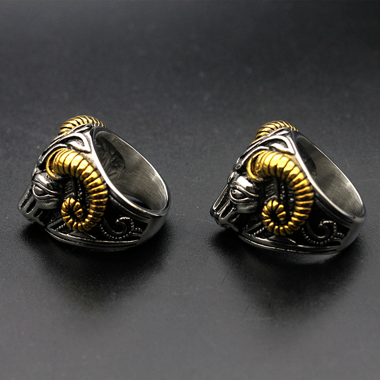 Golden Horn Goat Stainless Steel Beast Ring