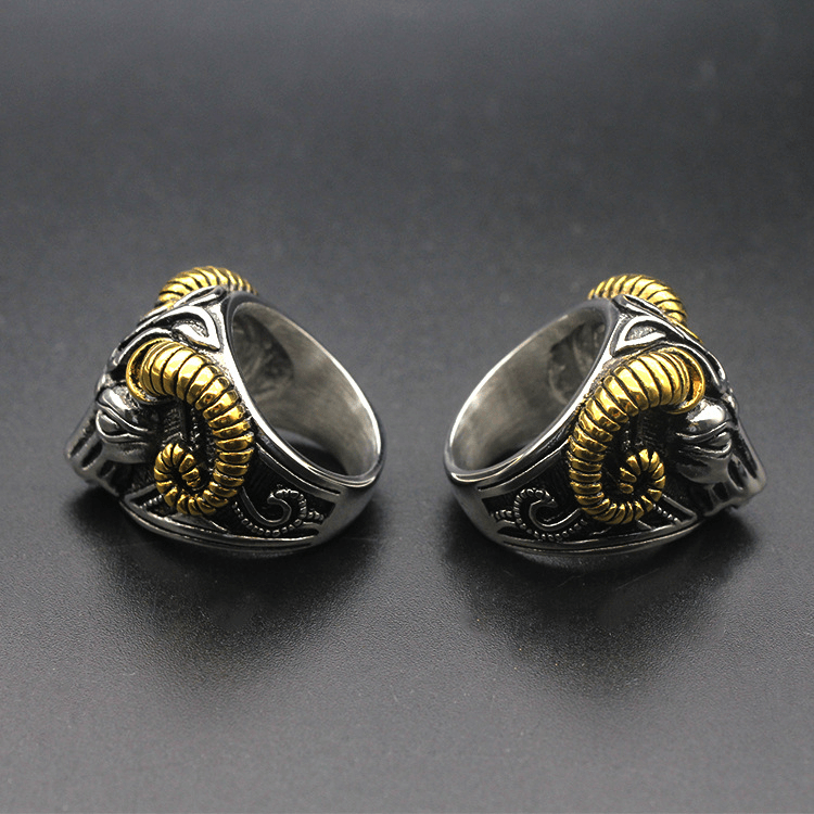 Golden Horn Goat Stainless Steel Beast Ring