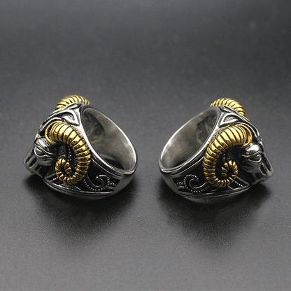 Golden Horn Goat Stainless Steel Beast Ring