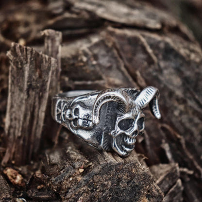 Horned Goat Devil Skull Ring