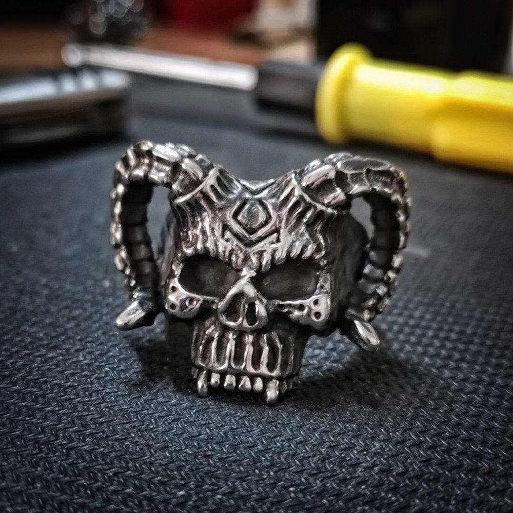 Horned Hell Demon Skull Ring